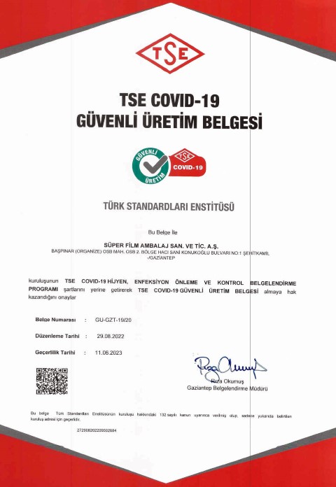 TSE Covıd-19 Güvenli Üretim Belgesi