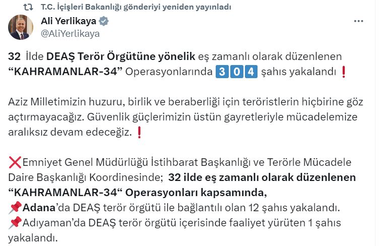 1'i Adıyaman'da 304 DEAŞlı Yakalandı 